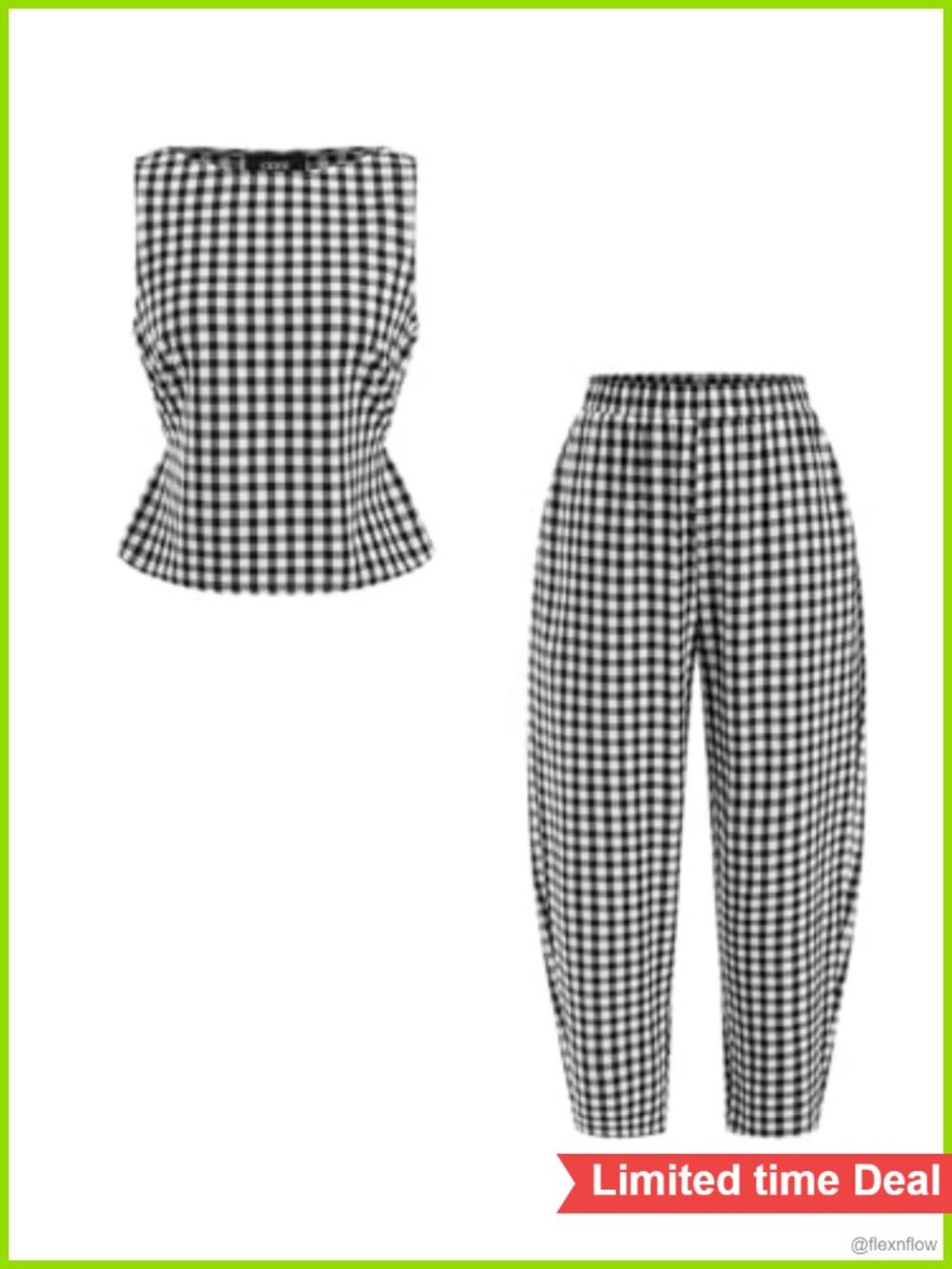 CIDER Cotton Two Piece Pant Set Sleeveless Peplum Top Wide Leg Pants